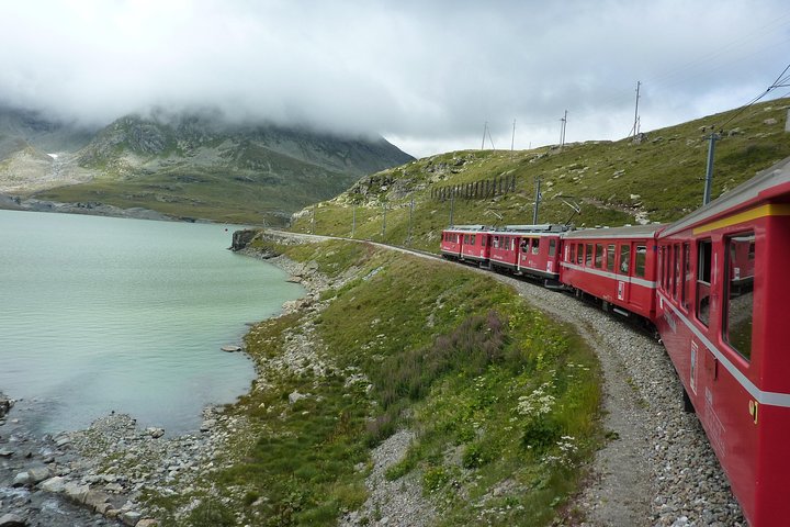 Swiss Alps Bernina Red Train and St.Moritz Tour from Milan