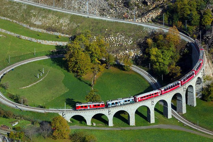 Swiss Alps Bernina Red Train and St.Moritz Tour from Milan