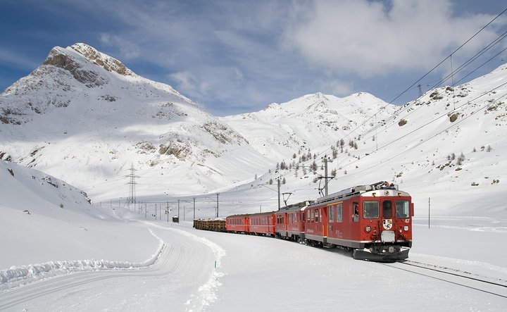 Swiss Alps Bernina Red Train and St.Moritz Tour from Milan
