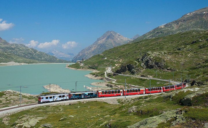 Swiss Alps Bernina Red Train and St.Moritz Tour from Milan