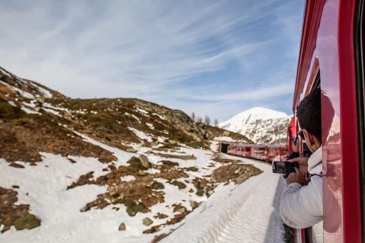 Swiss Alps Bernina Red Train and St.Moritz Tour from Milan