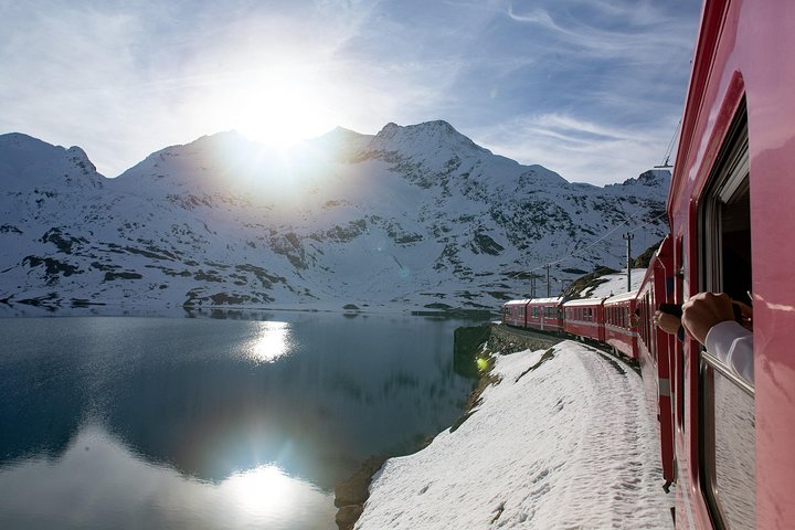 Swiss Alps Bernina Red Train and St.Moritz Tour from Milan