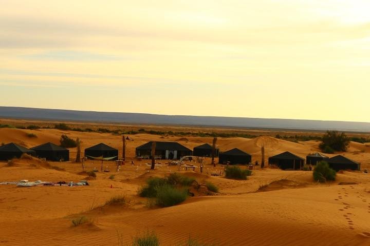 Merzouga: Overnight in luxury desert camp with Camel Ride, meals & sandboarding