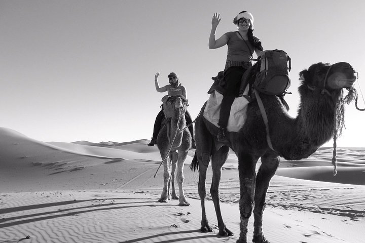 Merzouga: Overnight in luxury desert camp with Camel Ride, meals & sandboarding