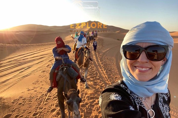 Merzouga: Overnight in Luxury Desert Camp with Camel Ride, meals & sandboarding