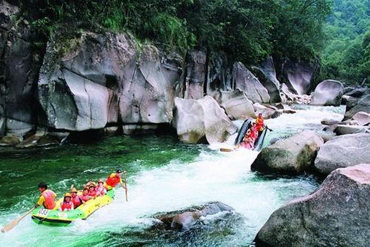 hot summer water fall &spring water river rubber boat drifting adventure.