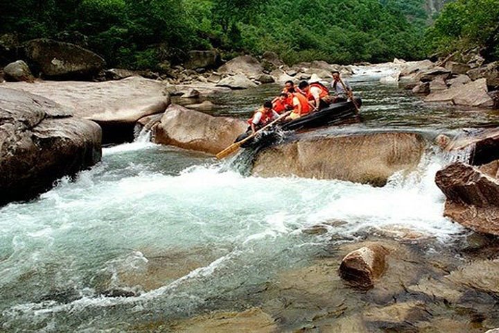 hot summer water fall &spring water river rubber boat drifting adventure.