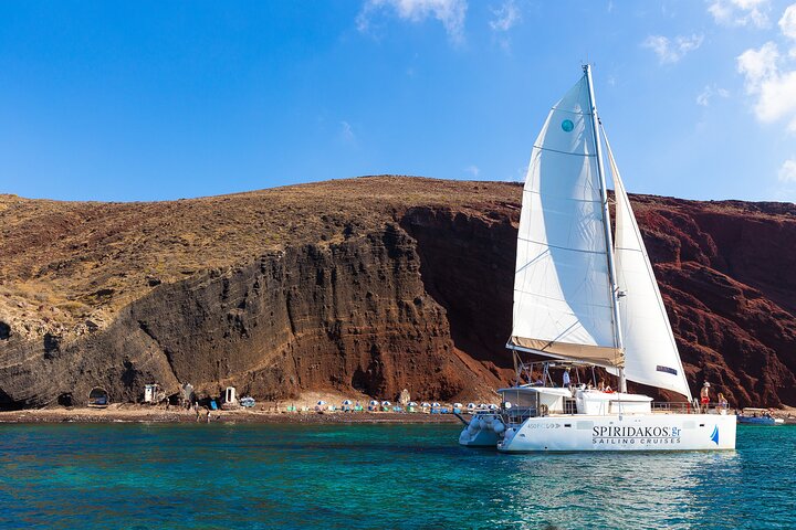 Santorini Classic Catamaran Cruise with BBQ, Drinks and Transfers
