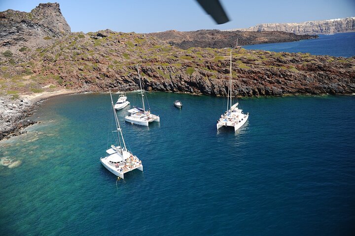 Santorini Classic Catamaran Cruise with BBQ, Drinks and Transfers