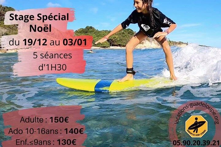 Surf lessons 1h30 (4-6 people) Kokoplaj Surf camp Guadeloupe school