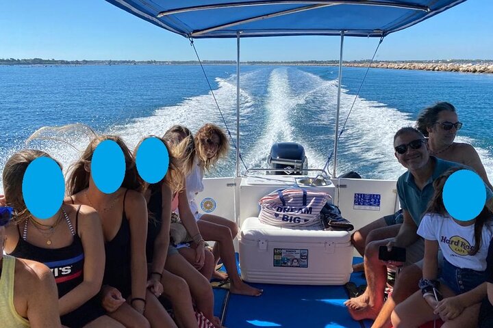 Boat tour, boat party, Dolphin watching, Fishing.