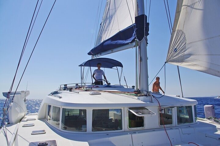Day trip on a sailing catamaran in Sardinia