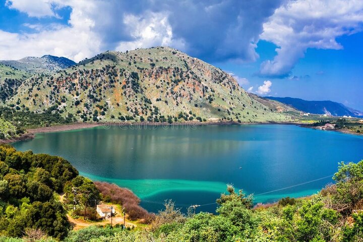 Kournas Lake Argiroupolis and olive oil factory from Rethymno