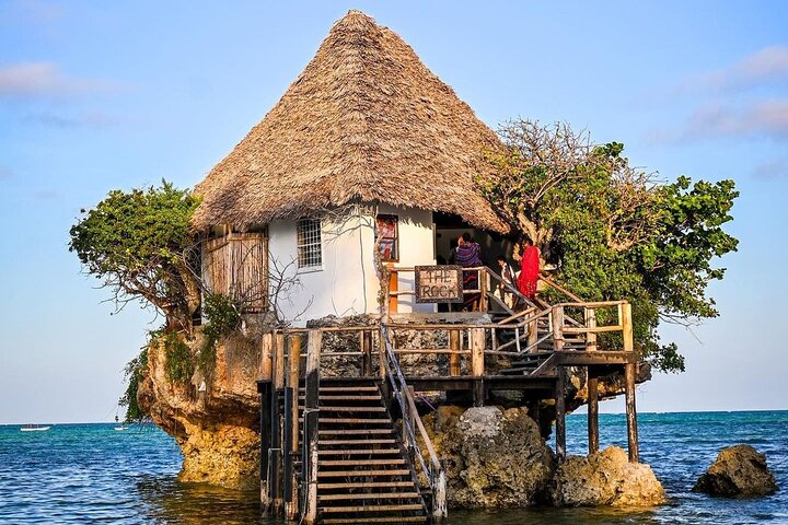 Mnemba Dolphin Tour; Salaam Cave; Kuza Cave; The Rock Restaurant