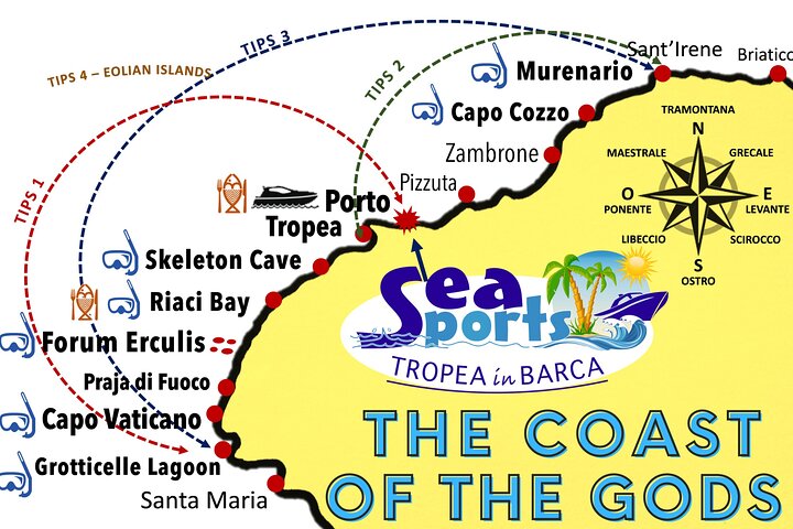 Tropea to Capo Vaticano, the Best Boat Tour. Max 8-12 Passengers