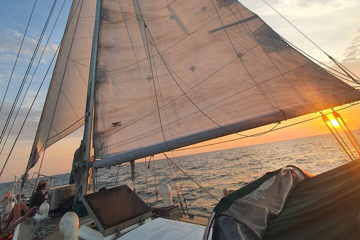 Sunset in the bay of Santa Marta in a sailboat