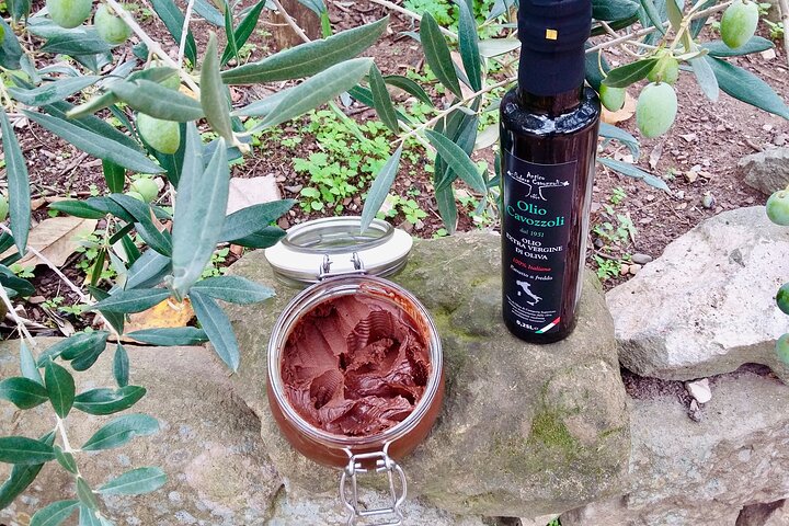 Guided tours of the olive grove with oil tasting.