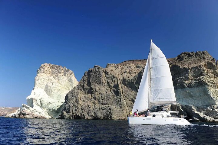 Santorini Catamaran Cruise with Swim-Stops, Greek Meal and Sunset