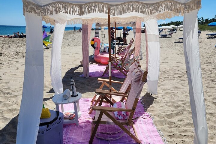 Beach Chair Rental Service with Cabana and JBL Speaker and more