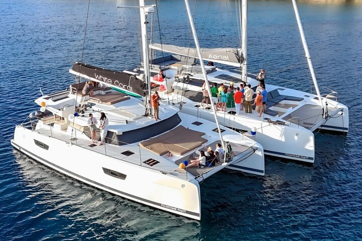 Mykonos: Brand-New Catamaran Cruise with Meal, Drinks & Transport