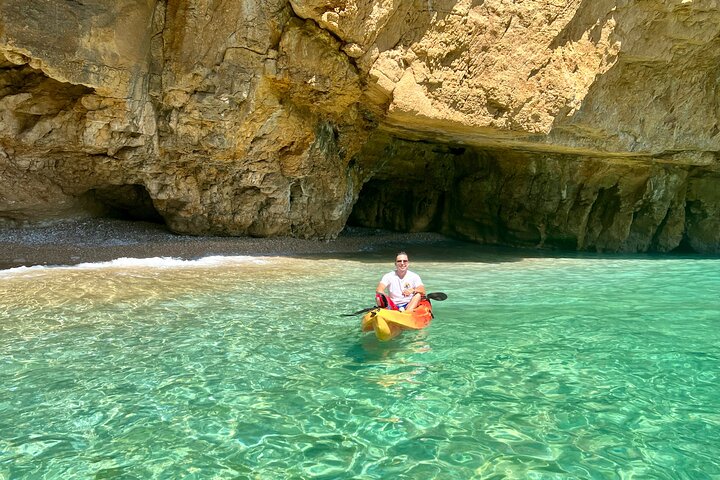 Kayak Javea Guided Cala Granadella, llop marí cave, cala en caló