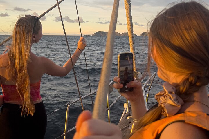 Sunset in the bay of Santa Marta in a sailboat