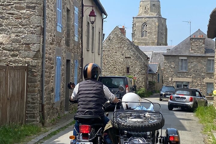 Saint Malo and Saint Servan in vintage sidecar with driver