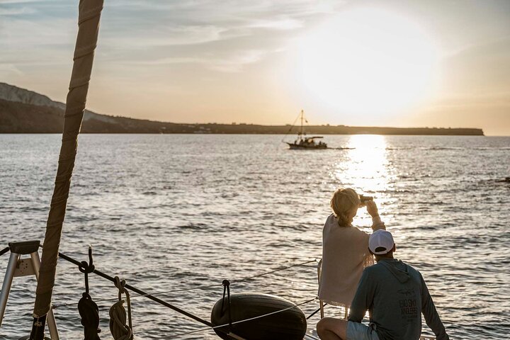 Santorini Catamaran Cruise with Swim-Stops, Greek Meal and Sunset