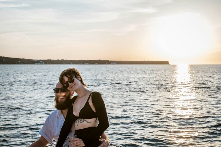 Santorini Catamaran Cruise with Swim-Stops, Greek Meal and Sunset
