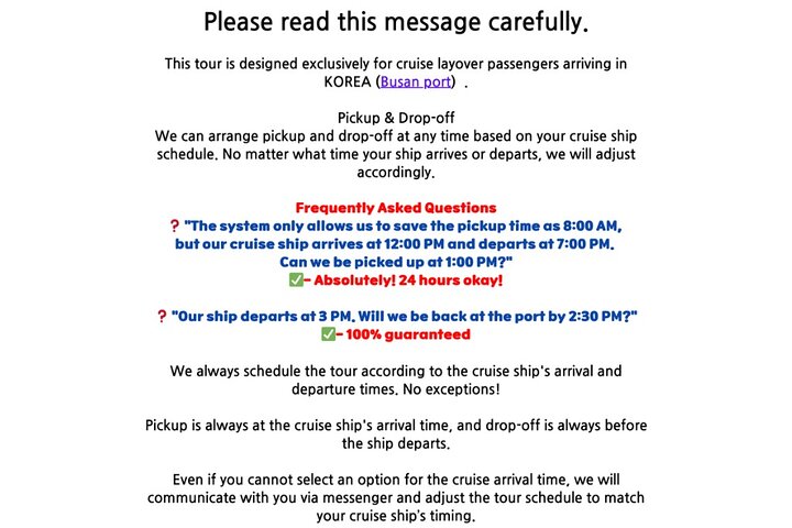 Guaranteed Return - Busan Shore Excursion for Cruise Guests