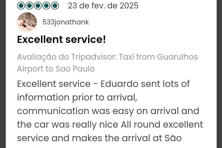 Taxi from Guarulhos Airport to São Paulo.