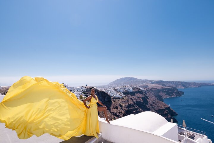Exclusive Santorini Flying Dress Photoshoot with Pickup