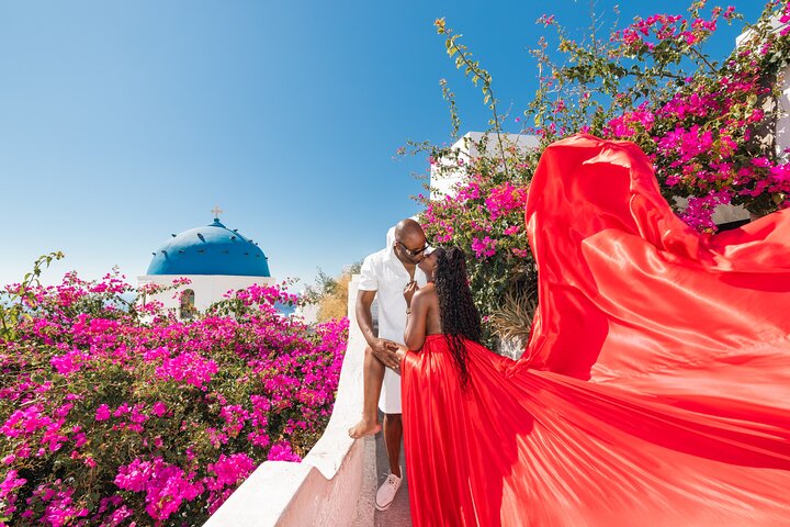Exclusive Santorini Flying Dress Photoshoot with Pickup