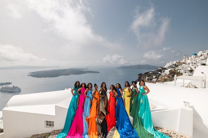 Exclusive Santorini Flying Dress Photoshoot with Pickup