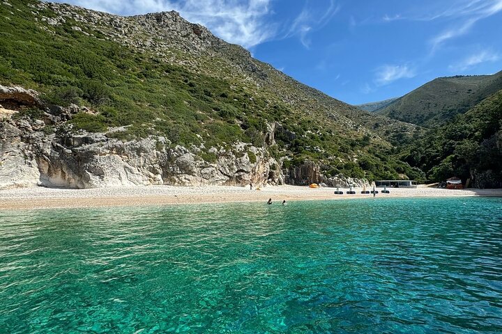 Dhermi Boat Tour to Grama Bay Blue Gem Cave and Swim Snorkeling