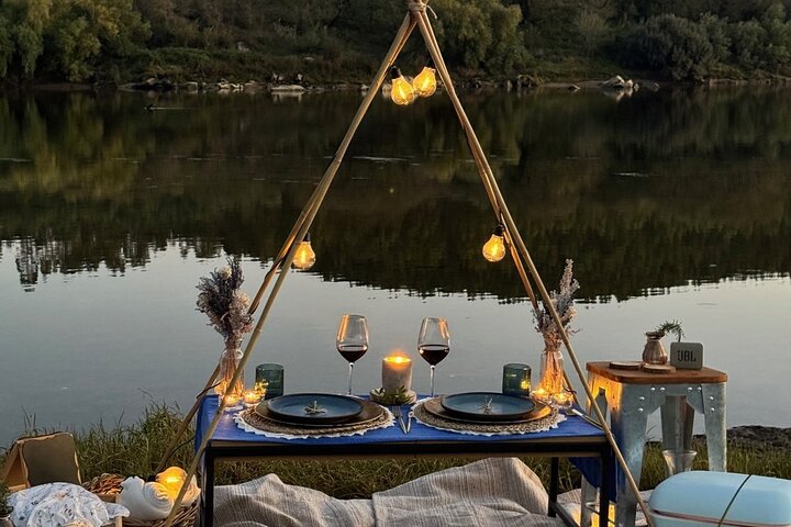 Boho Chic Picnic Dinner with Water Views