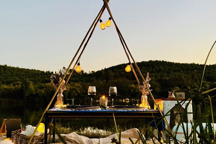 Boho Chic Picnic Dinner with Water Views
