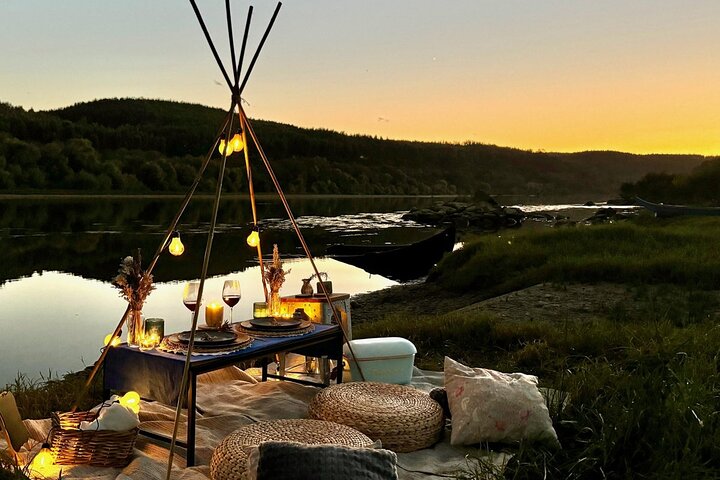 Boho Chic Picnic Dinner with Water Views