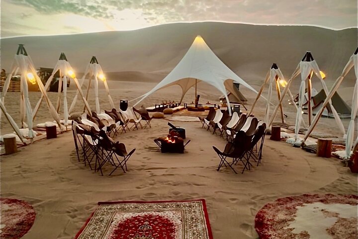 Luxury Desert Glamping in Huacachina with Buggy & Sandboarding
