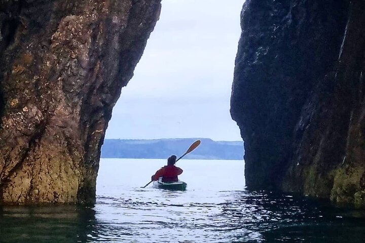 Guided kayaking trip exploring the secrets of the Tenby coastline