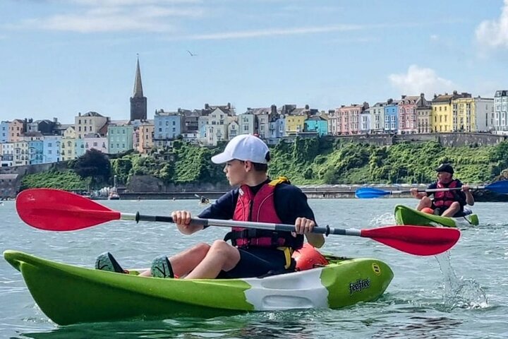 Guided kayaking trip exploring the secrets of the Tenby coastline