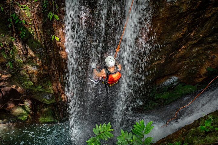 Guachipelin Waterfall Canyoning rappel- rock climbing + lunch