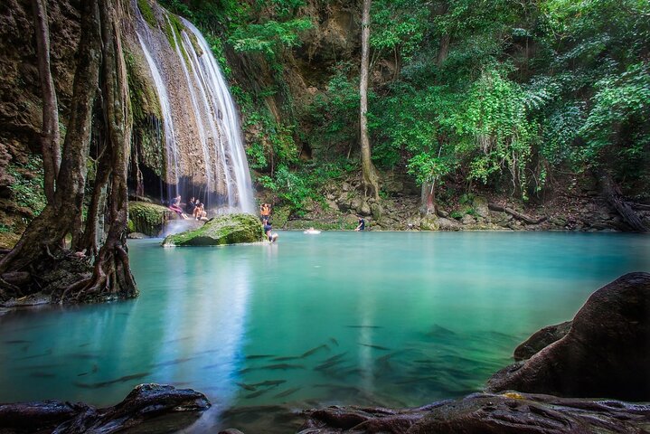 Erawan Waterfall Tiger Cave Temple and Cafe Private Tour