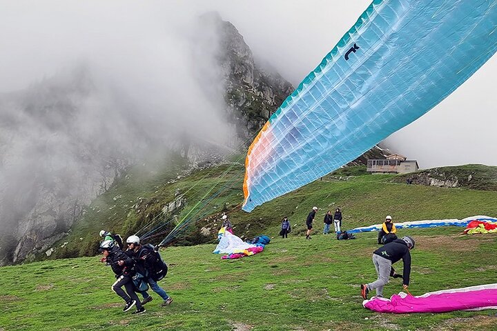 Paragliding Tandem Flight in Chamonix - Take-off from Plan-Praz