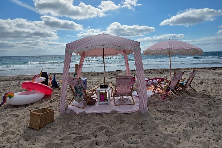 Beach Chair Rental Service with Cabana and JBL Speaker and more