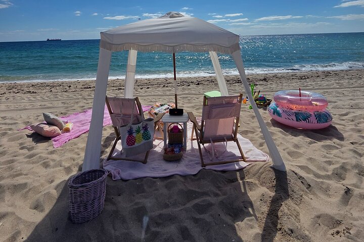 Beach Chair Rental Service with Cabana and JBL Speaker and more