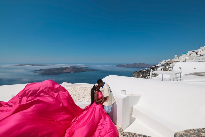Exclusive Santorini Flying Dress Photoshoot with Pickup