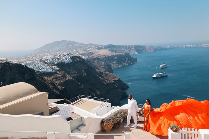 Exclusive Santorini Flying Dress Photoshoot with Pickup