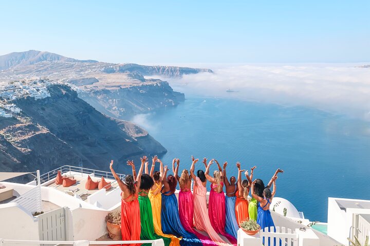 Exclusive Santorini Flying Dress Photoshoot with Pickup
