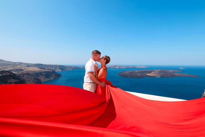 Exclusive Santorini Flying Dress Photoshoot with Pickup